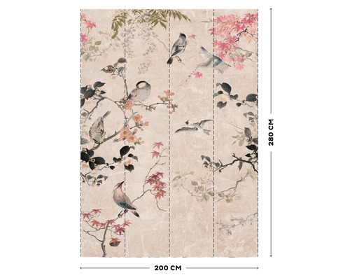 Vliestapete mit Vogel- und Pflanzenmuster, Maße 200 cm x 280 cm