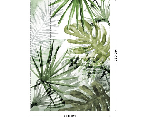 Image murale avec des feuilles tropicales, format 200x280 cm