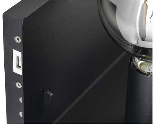 Vue détaillée d''une applique murale noire avec port USB