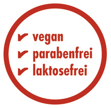 Siegel: Vegan, Parabenfrei, Laktosefrei