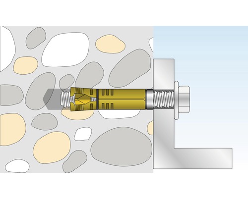 Illustration d''une fixation lourde dans un mur de pierre avec vis