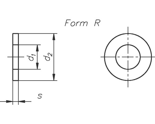 Dessin technique d''une rondelle de forme R avec indications de dimensions