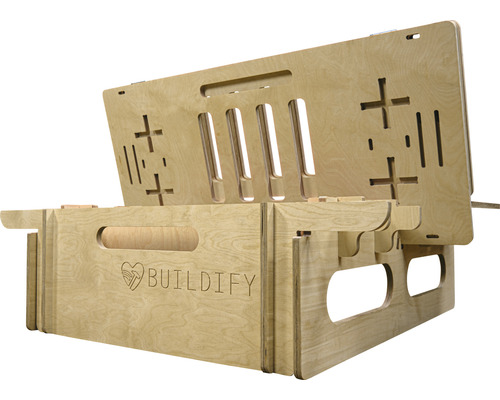 Rehausseur de bureau en bois avec le logo Buildify