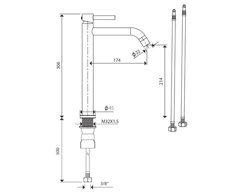 Dessin technique d''un robinet avec dimensions