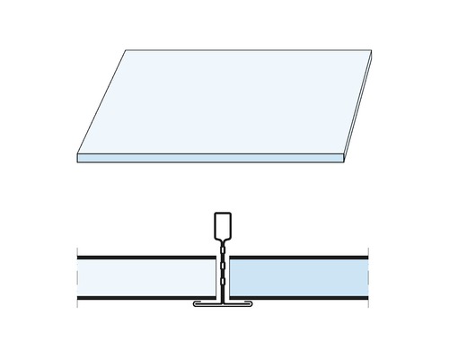 Detailansicht einer Deckenplatte und eines Deckenprofils zur Deckenmontage.
