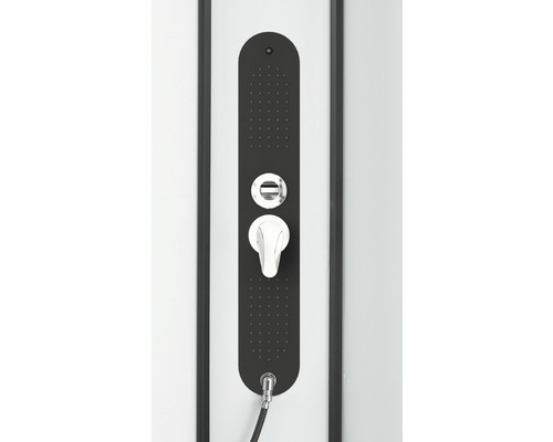 Duschpaneel mit Brausekopf und Bedienelementen.