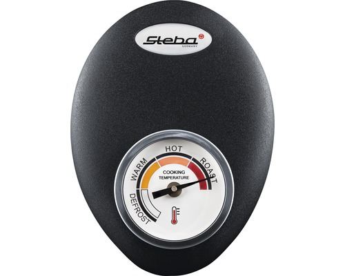 Steba Logo mit Kochtemperaturanzeige für Auftauen, Warmhalten, Erhitzen und Braten