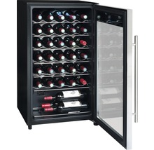 Weinkühlschrank mit Glasfront und mehreren Weinflaschen
