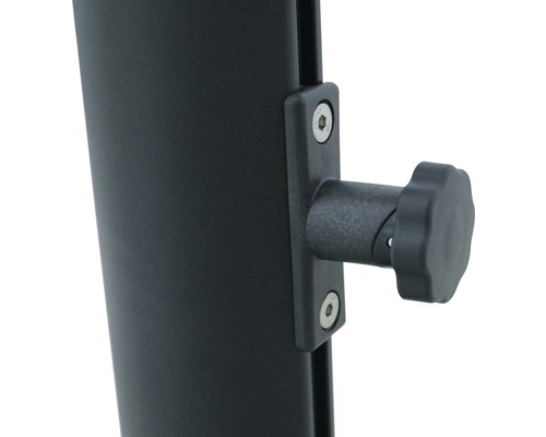 Vue détaillée d'une fixation avec vis et bouton rotatif