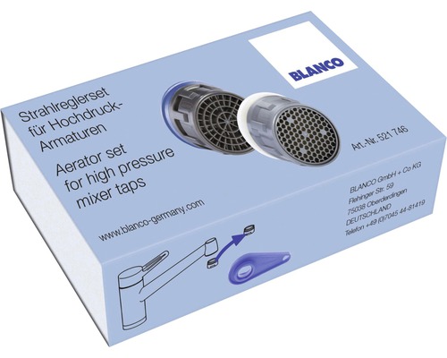 Blanco Strahlregler Set für Hochdruck Armaturen in Produktverpackung