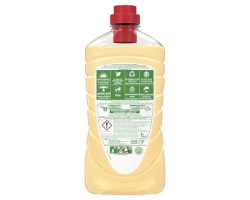 Flasche Allzweckreiniger mit Hinweisen zu Inhaltsstoffen und Umweltverträglichkeit