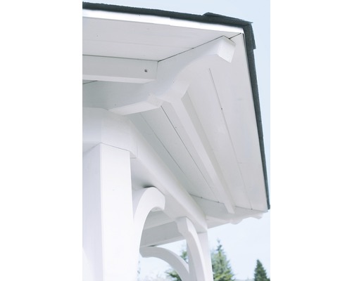 Vue détaillée d''un toit de pavillon blanc avec des colonnes