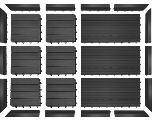 Terrassendielen aus Verbundmaterial mit Montagezubehör
