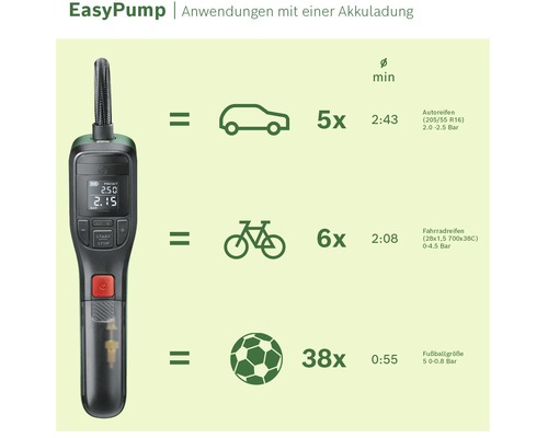 Bosch Akku-Druckluftpumpe Reifenfüller EasyPump 3,6V (Druck: 10,3