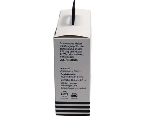 Verpackung einer Smartphone Halterung mit Saugnapf für die Lüftung im Auto