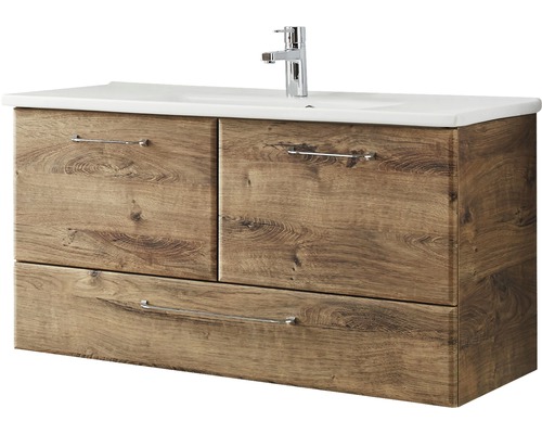 Waschtischunterschrank mit Waschbecken und zwei Schubladen im Holzdesign