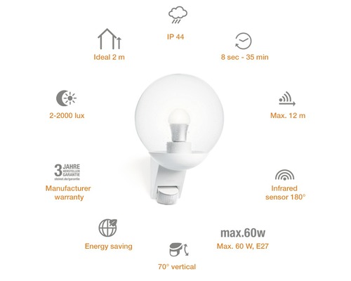 Steinel Sensor Aussenwandleuchte 1-flammig 303x215 mm L 585 S weiss