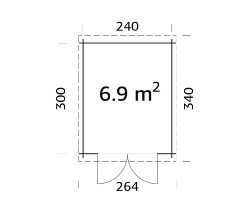 Grundriss mit Massangaben eines Gartenhauses
