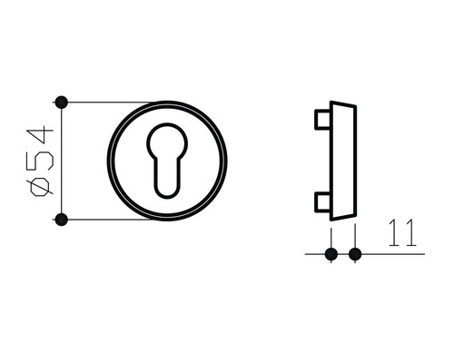 Schéma technique rosace de clé avec diamètre 54 mm et profondeur 11 mm