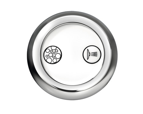 Robinet de salle de bain avec symboles de pommeau de douche et de jets de massage