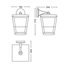 Technische Zeichnung einer Wandleuchte mit Maßangaben