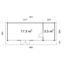 Gartenhaus Palmako Heidi 22,8 m² inkl. Fussboden 885 x 400 cm natur