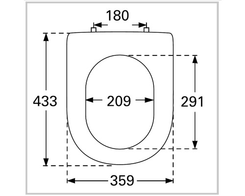 Schéma technique d''un couvercle de WC avec dimensions