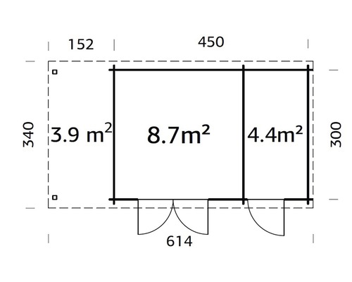Plan d''un abri de jardin avec les dimensions des différentes pièces