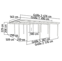Diagramm einer Holzkonstruktion mit Maßangaben in Zentimetern