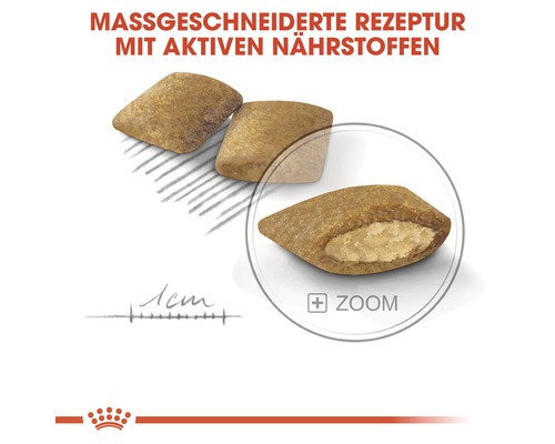 Drei Futterstücke für Haustiere, eines davon im Querschnitt