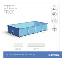 Piscine rectangulaire à cadre en acier Steel Pro avec dimensions et capacité de remplissage de Bestway