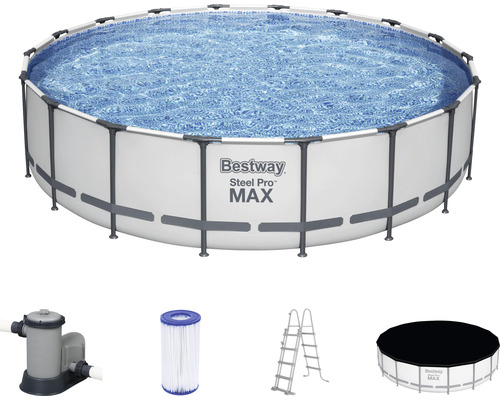 Kit de piscine hors sol tubulaire Bestway Steel Pro MAX™ ronde Ø 549x122 cm avec épurateur à cartouche et échelle gris
