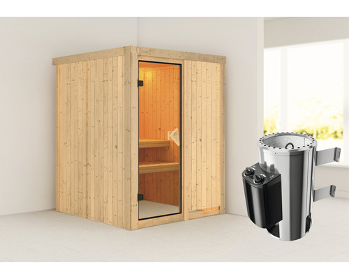 Sauna modulaire Karibu Sinja avec poêle 3,6 kW et commande intégrée, sans couronne