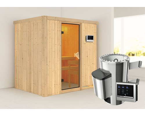 Sauna modulaire Karibu Wanja avec poêle 3,6 kW et commande extérieure, sans couronne