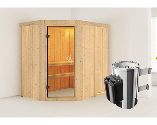 Sauna modulaire Karibu Laja avec poêle 3,6 kW et commande intégrée, sans couronne