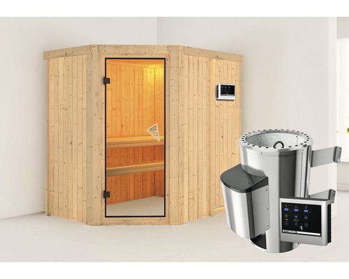 Sauna modulaire Karibu Laja avec poêle 3,6 kW et commande extérieure, sans couronne