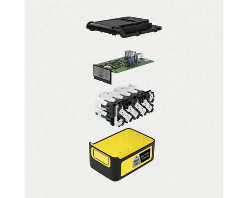 Vue éclatée d''une batterie 36 volts avec cellules de batterie et commande électronique
