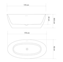 Zeichnung einer Badewanne mit den Maßen 170 cm Länge und 82 cm Breite