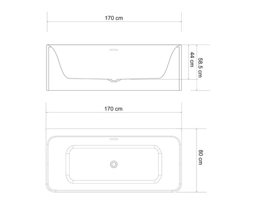 Schéma technique d''une baignoire avec dimensions