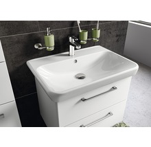 Waschbeckenunterschrank mit Waschbecken, Armatur, Seifenspender und Zahnputzbecher