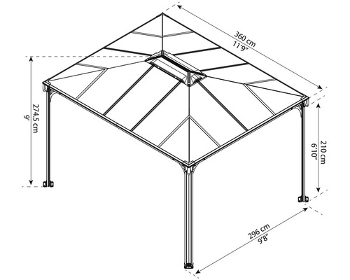 Dessin technique d''un pavillon avec des mesures