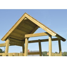 Spielturm Pinguin Holz mit Kletterwand, Schaukel, Sandkasten und Rutsche gelb
