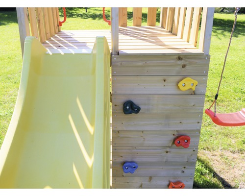 Tour de jeu avec toboggan, mur d''escalade et balançoire