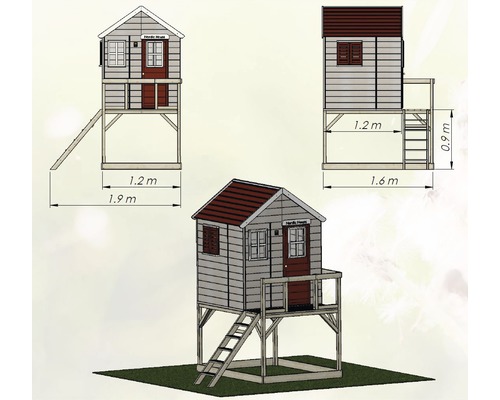 Illustration eines Spielhauses mit Maßen.