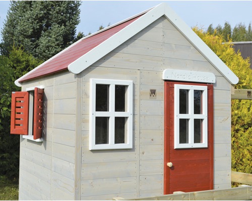 Spielhaus aus Holz mit Dach, Tür und Fenster