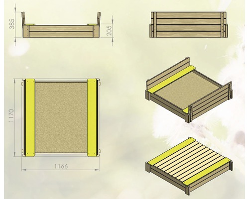 Dessin technique d''un bac à sable avec dimensions