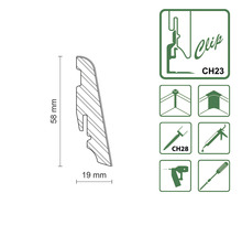 Profilleiste mit den Maßen 58 mm x 19 mm und Montagehinweisen