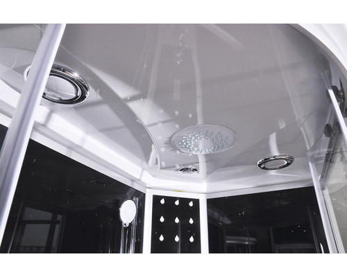 Vue intérieure d''une cabine de douche avec douche de tête et éclairage