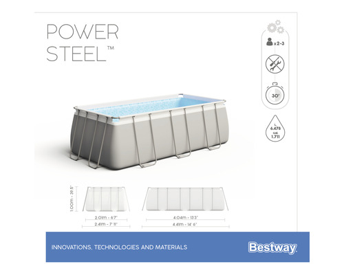 Piscine tubulaire Power Steel, dimensions 4,04 mètres sur 2,01 mètres et profondeur de 1 mètre