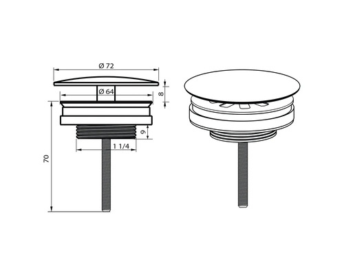 Schéma d''un bouchon de valve avec indications de dimension